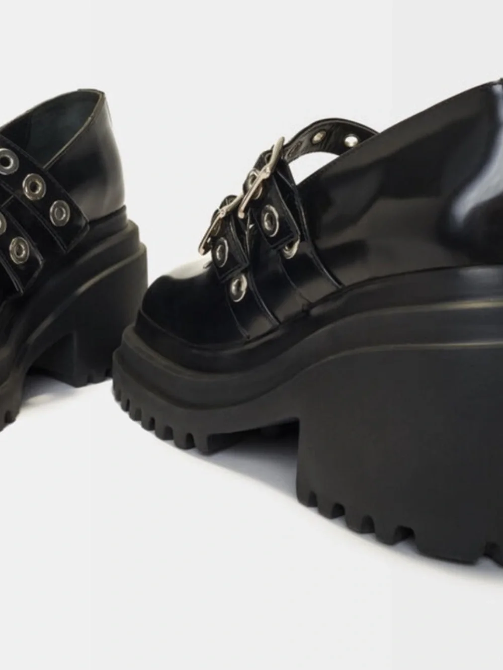 MAJE Women’s Black Platform Mary Jane Shoes with Buckle Straps